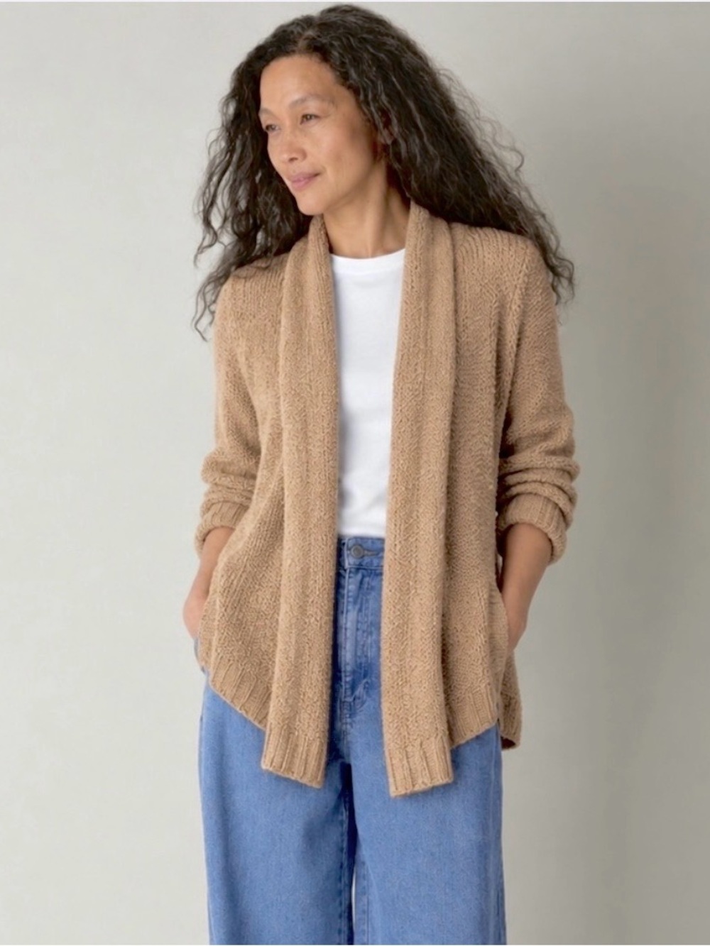 [$898] EILEEN FISHER Wool/Silk/Cashmere LTD Edition Open-Front Sweater Cardigan
